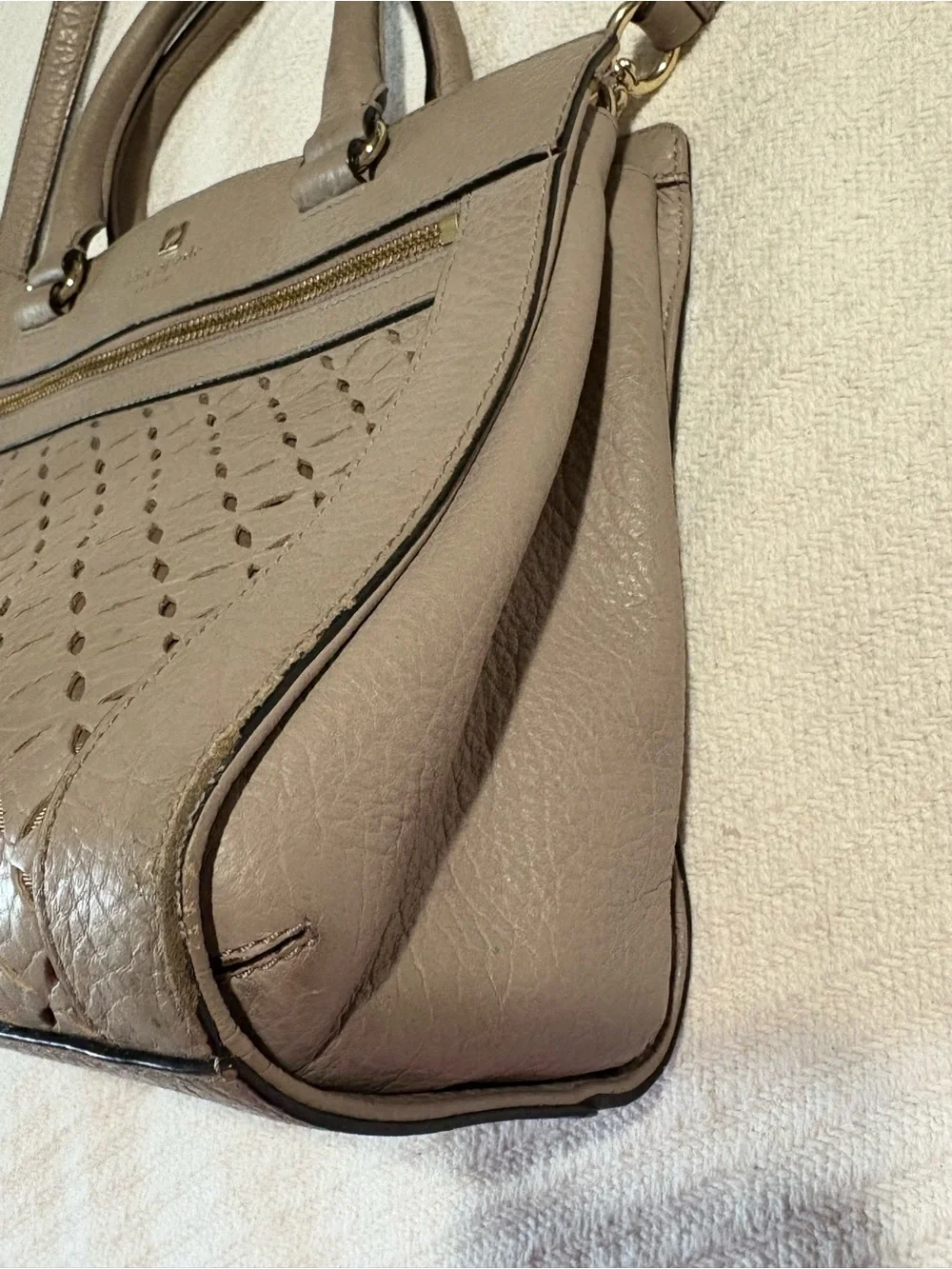 Kate Spade Romy Perri Lane Beige Leather Boho Western Chic Satchel Purse